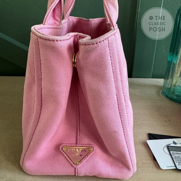 RARE Prada Canapa Small PINK Limited Striped Strap Tote Crossbody Bag - Picture 6 of 16